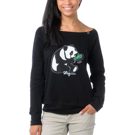 LRG Girls Panda Black Pullover Sweatshirt
