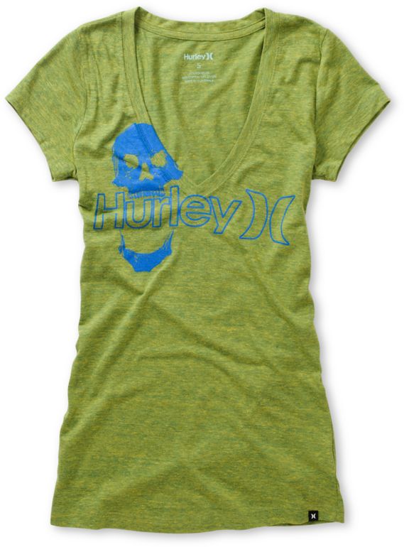 Hurley Girls One & Only Plus Skully Green V-Neck Tee Shirt