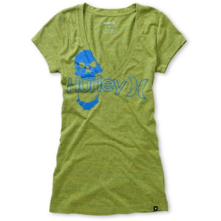 Hurley Girls One & Only Plus Skully Green V-Neck Tee Shirt