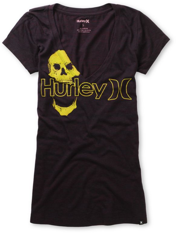 Hurley Girls One & Only Plus Skully Blackberry V-Neck Tee Shirt