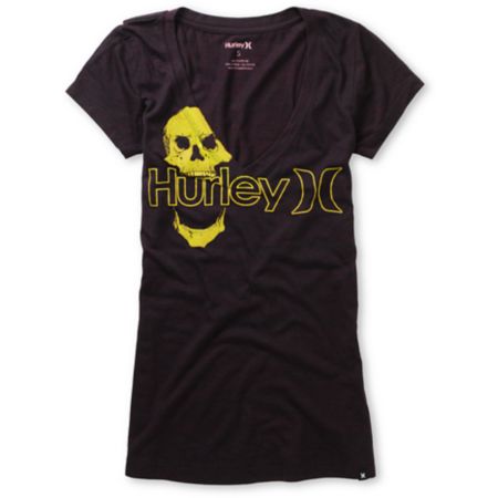 Hurley Girls One & Only Plus Skully Blackberry V-Neck Tee Shirt