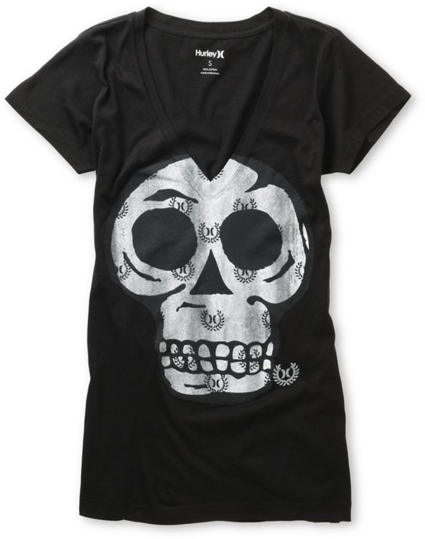 Hurley Girls Spin On Sunshine Black V-Neck Tee Shirt