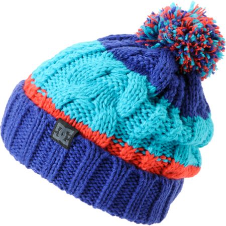 DC Girls Elm Blue, Teal & Coral 2013 Pom Beanie