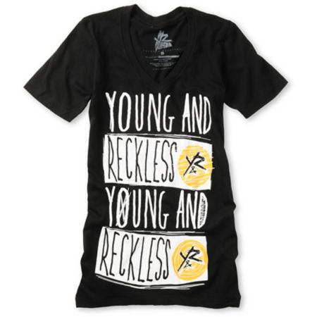 Young & Reckless Girls Flood Fill Black Tee Shirt