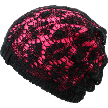 Empyre Girls Noble Crochet Black & Pink Beanie