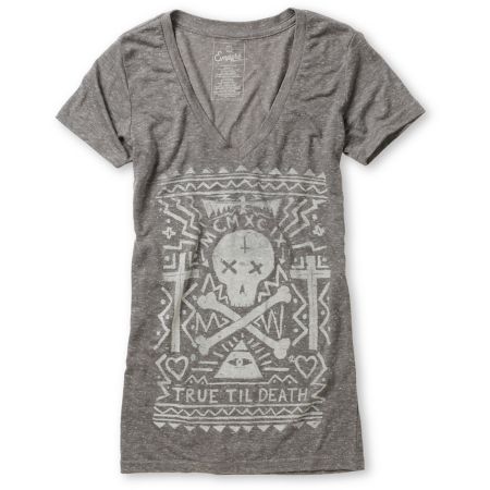 Empyre Girls Til Death Heather Charcoal V-Neck Tee Shirt 