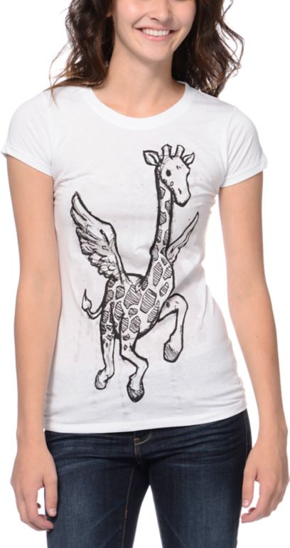 Ralik Girls Flying Giraffe White UV Color Change Tee Shirt