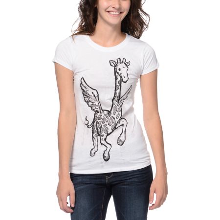 Ralik Girls Flying Giraffe White UV Color Change Tee Shirt