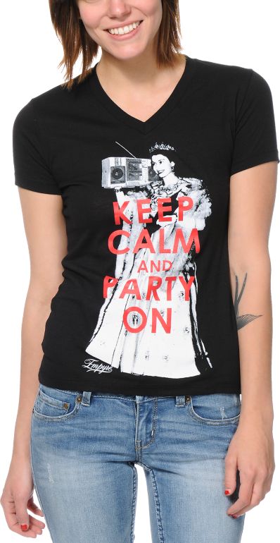 Empyre Girls Keep Calm Black V-Neck Black Tee Shirt