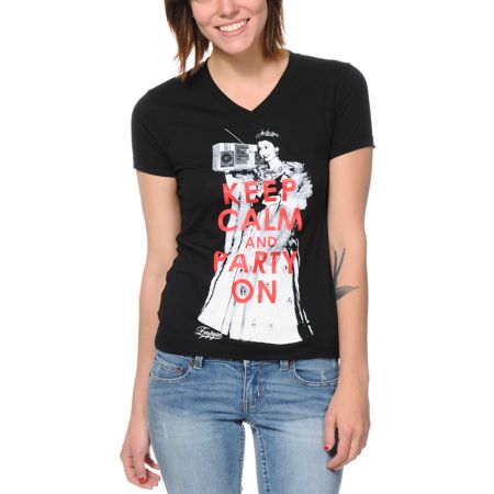 Empyre Girls Keep Calm Black V-Neck Black Tee Shirt