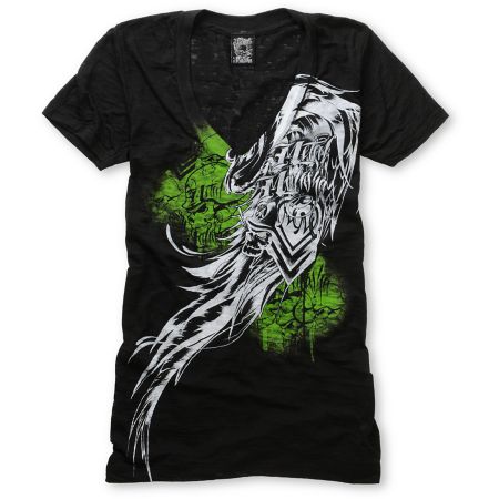 Metal Mulisha Girls Street Cred Black Burnout V-Neck Tee Shirt 