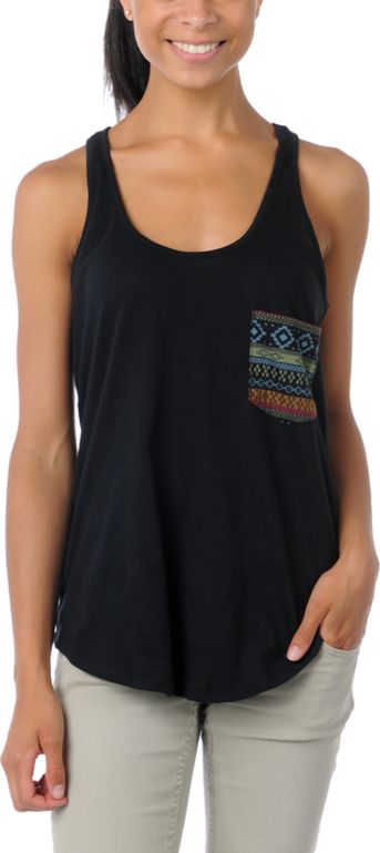Lira Mayan Pocket Black Racerback Tank Top