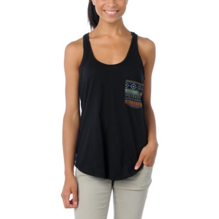 Lira Mayan Pocket Black Racerback Tank Top