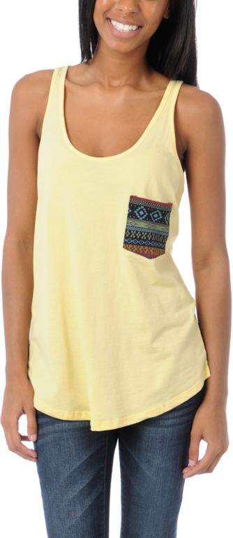 Lira Mayan Pocket Yellow Racerback Tank Top