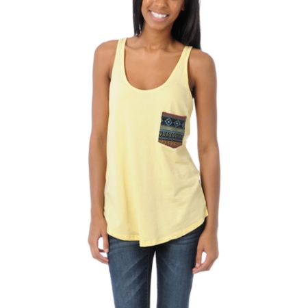 Lira Mayan Pocket Yellow Racerback Tank Top