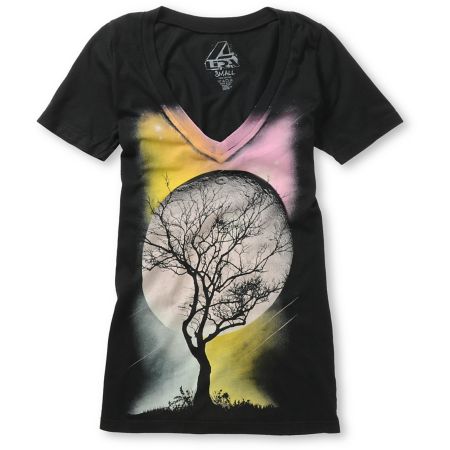 Lira Girls Moonscape Black V-Neck Tee Shirt 