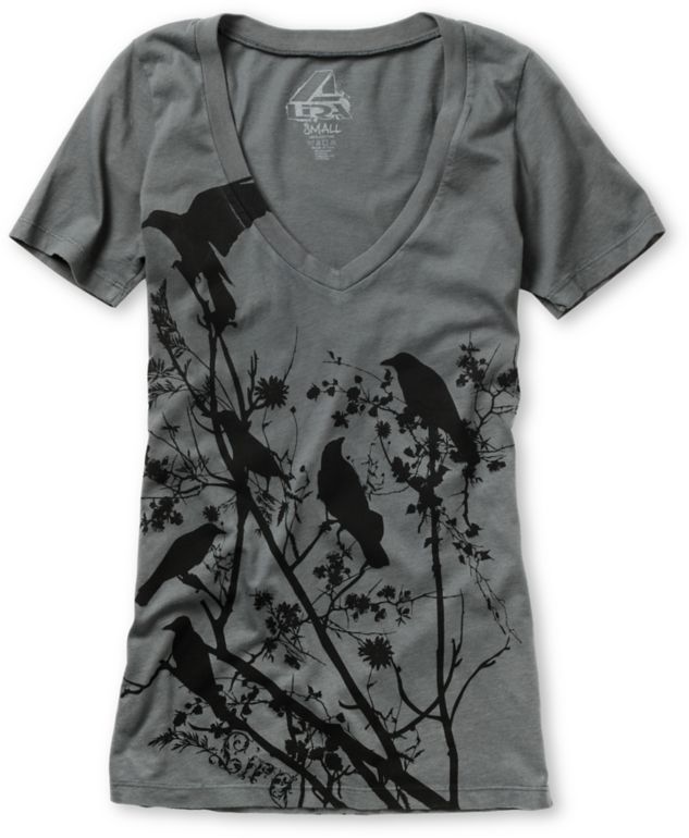Lira Girls Invasion Charcoal Grey V-Neck Tee Shirt