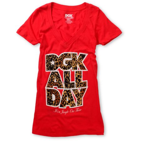 DGK Girls Jungle Red V-Neck Tee Shirt
