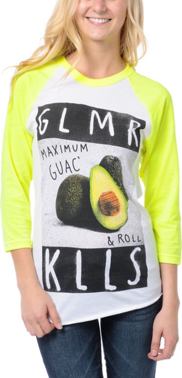 Glamour Kills Max Guac & Roll White & Yellow Baseball Tee Shirt