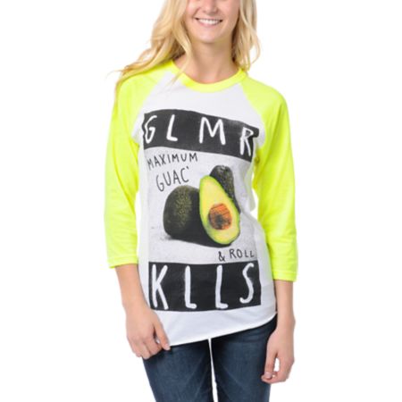 Glamour Kills Max Guac & Roll White & Yellow Baseball Tee Shirt