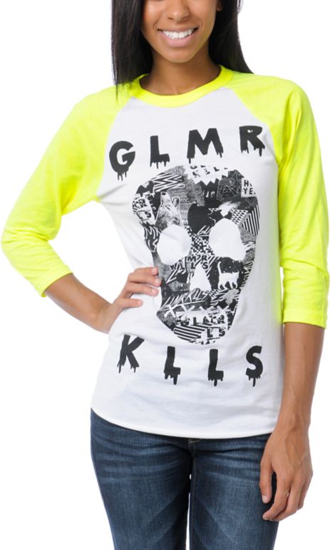 Glamour Kills Sweetest Fracture White & Yellow Baseball Tee Shirt