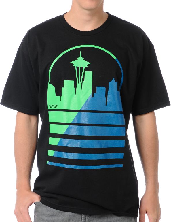 Casual Industrees Seattle Shadow Skyline Black Tee Shirt