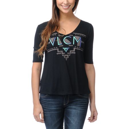 Volcom Girls Geo Fade Out Black Half Sleeve Tee Shirt