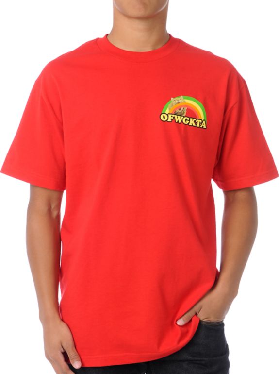 Odd Future Rainbow Cat Red Tee Shirt
