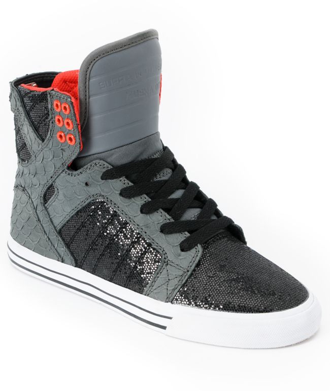 Supra Womens Skytop Grey & Black Sparkle Leather Shoe