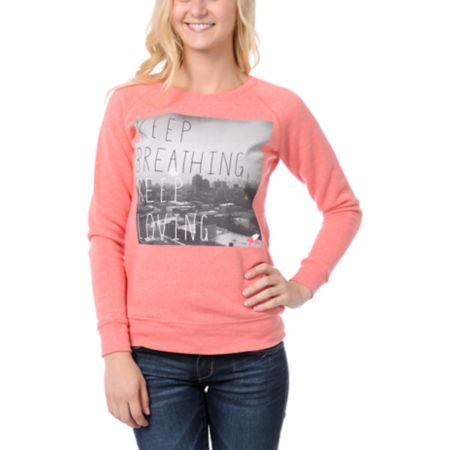 Glamour Kills Keep Breathing Coral Crew Neck Sweatshirt