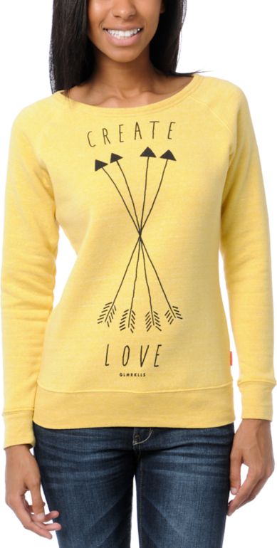 Glamour Kills Create Love Yellow Crew Neck Sweatshirt