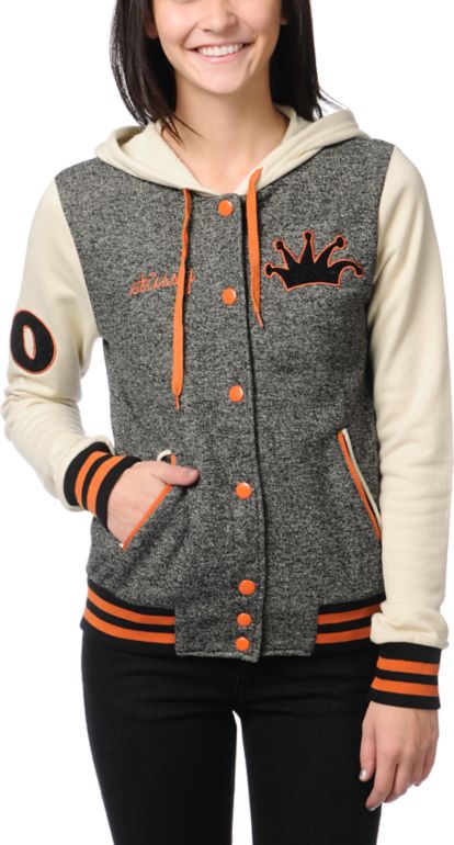 Stussy Girls Letterman Black & Orange Varsity Hoodie