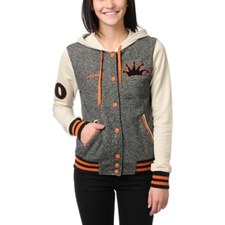Stussy Girls Letterman Black & Orange Varsity Hoodie
