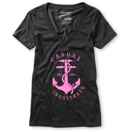 Casual Industrees Girls Anchor Charcoal V-Neck Tee Shirt