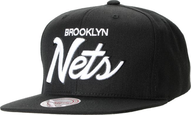 NBA Mitchell And Ness Brooklyn Nets Black Script Snapback Hat