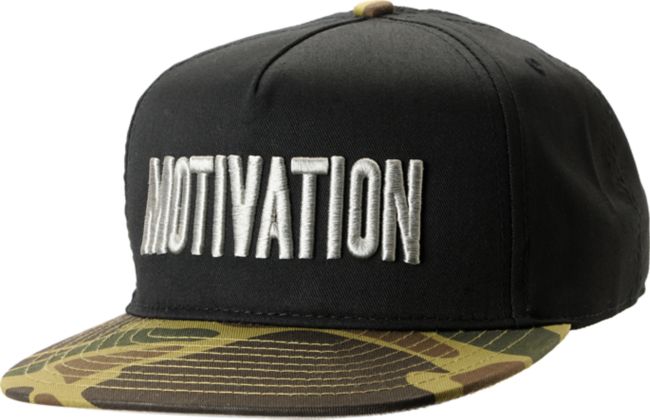 Motivation Block Text Black & Camo Snapback Hat