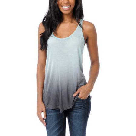 Modevi Mint & Charcoal Dip Dye Ombre Tank Top