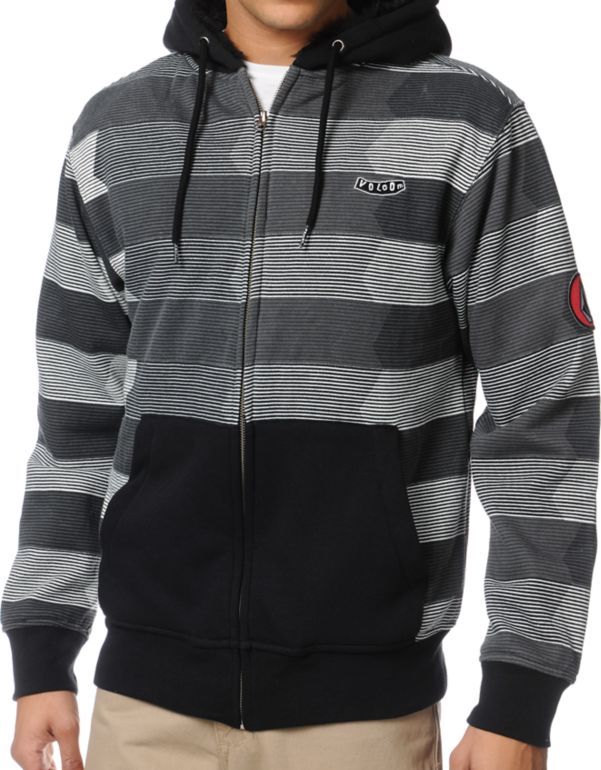 Volcom Vinced Black Fur Lined Zip Up Hoodie