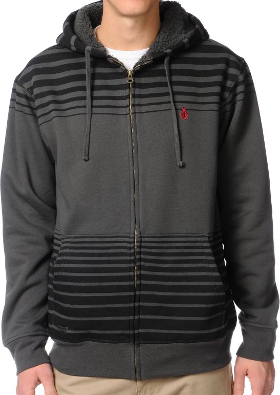 Volcom Cred Charcoal Striped Zip Up Hoodie