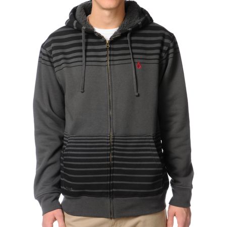 Volcom Cred Charcoal Striped Zip Up Hoodie