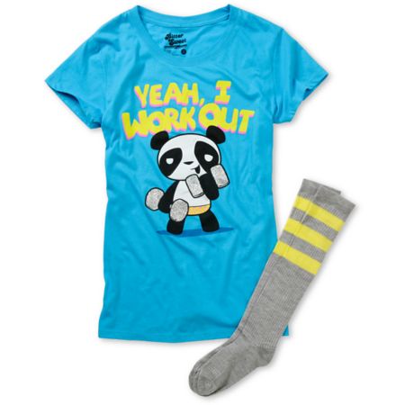 Bitter Sweet I Work Out Turquoise Tee Shirt & Sock Pack