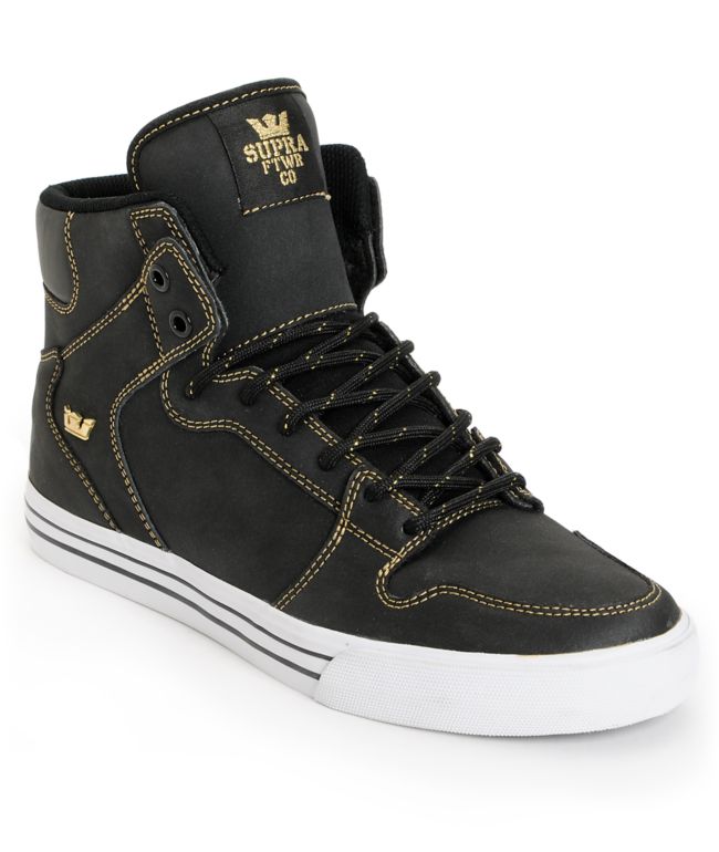 Supra Vaider Black Satin TUF & Gold Shoe