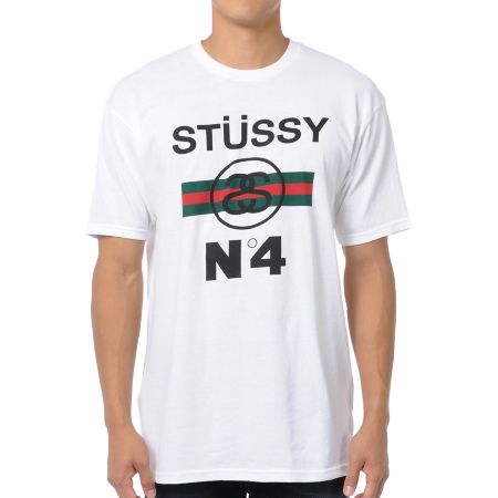 Stussy No 4 Stripes White Tee Shirt