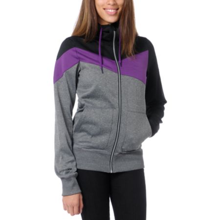 Volcom Girls Down Fall Black & Purple Hydro Tech Fleece Jacket