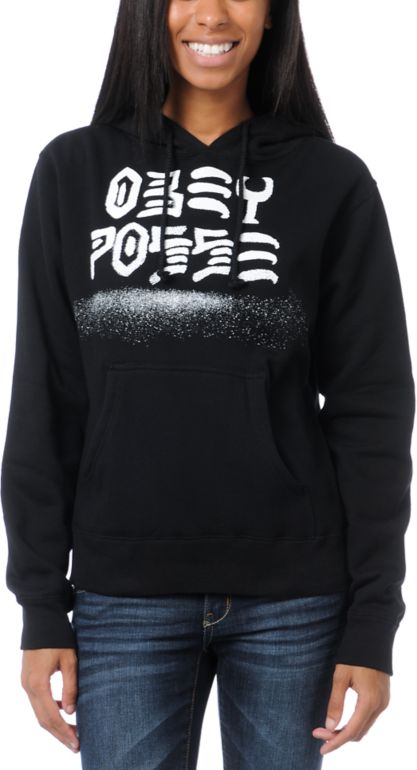 Obey Girls Destroy Stencil Black Pullover Hoodie