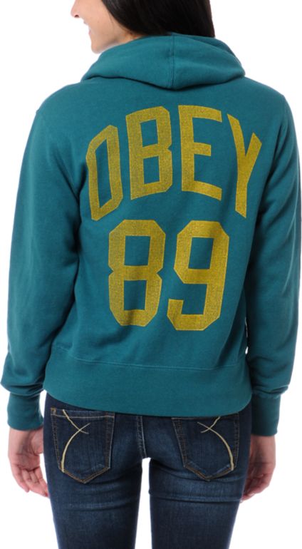 Obey Triple Double Teal Zip Up Hoodie