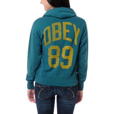 Obey Triple Double Teal Zip Up Hoodie