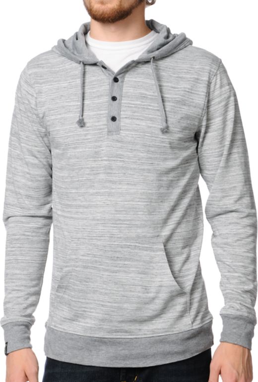 Empyre Razz Heather Grey Knit Henley Hooded Shirt