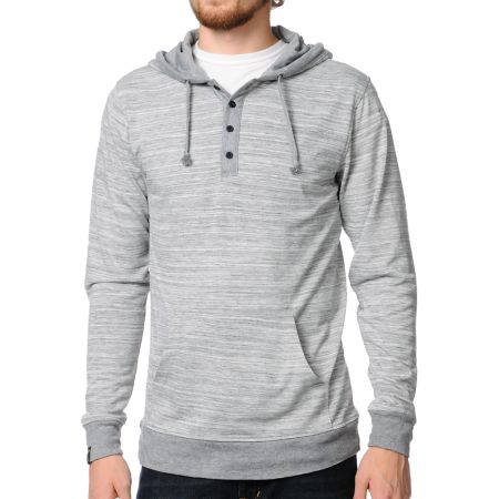 Empyre Razz Heather Grey Knit Henley Hooded Shirt