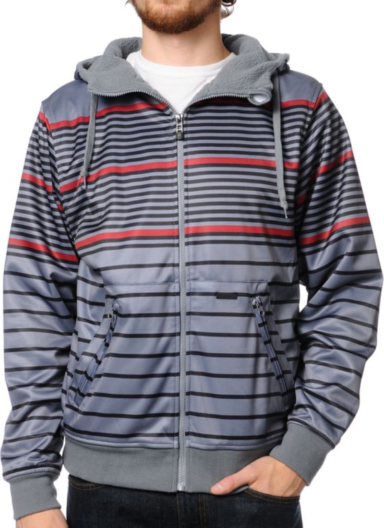Empyre Ramos Grey & Red Striped Sherpa Tech Fleece Jacket
